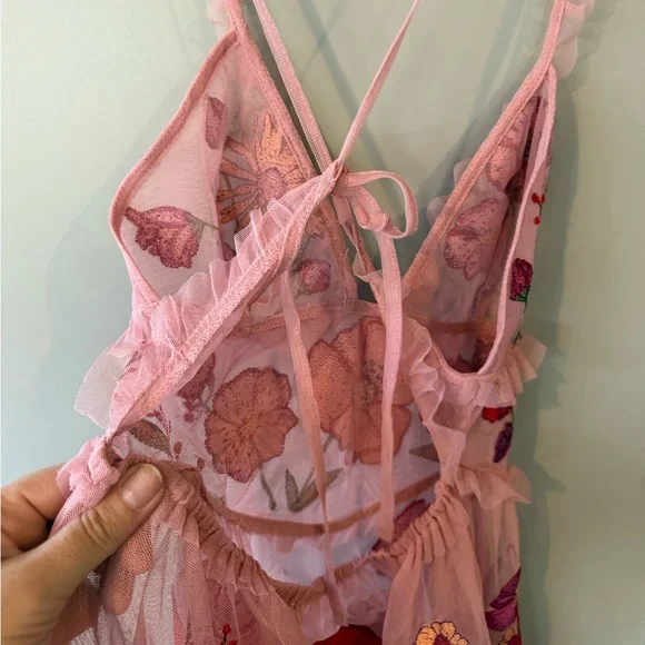 For Love And Lemons Pink Floral Mesh Backless Dress **MISSING THE SLIP*** - Picture 10 of 13